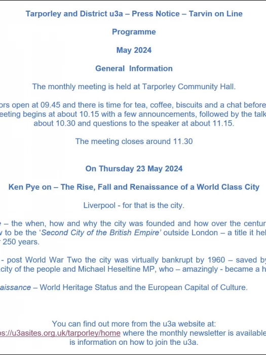 u3a   press notice  may 2024