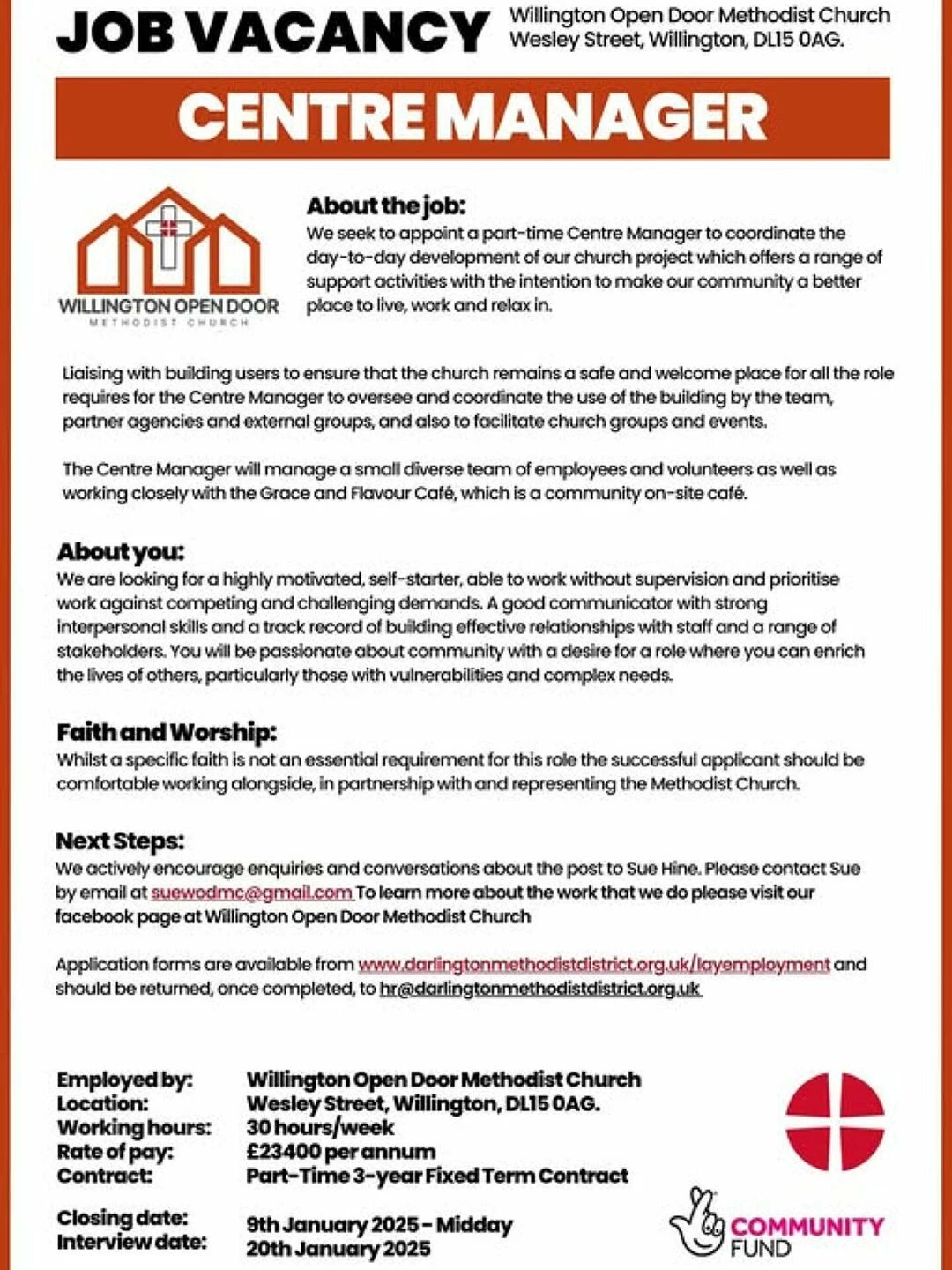 willington centre manager vacancy dec 2024